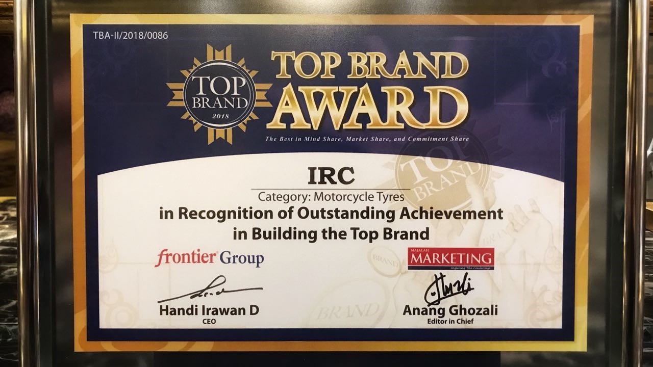 IRC Kembali Meraih TOP Brand Award 2019